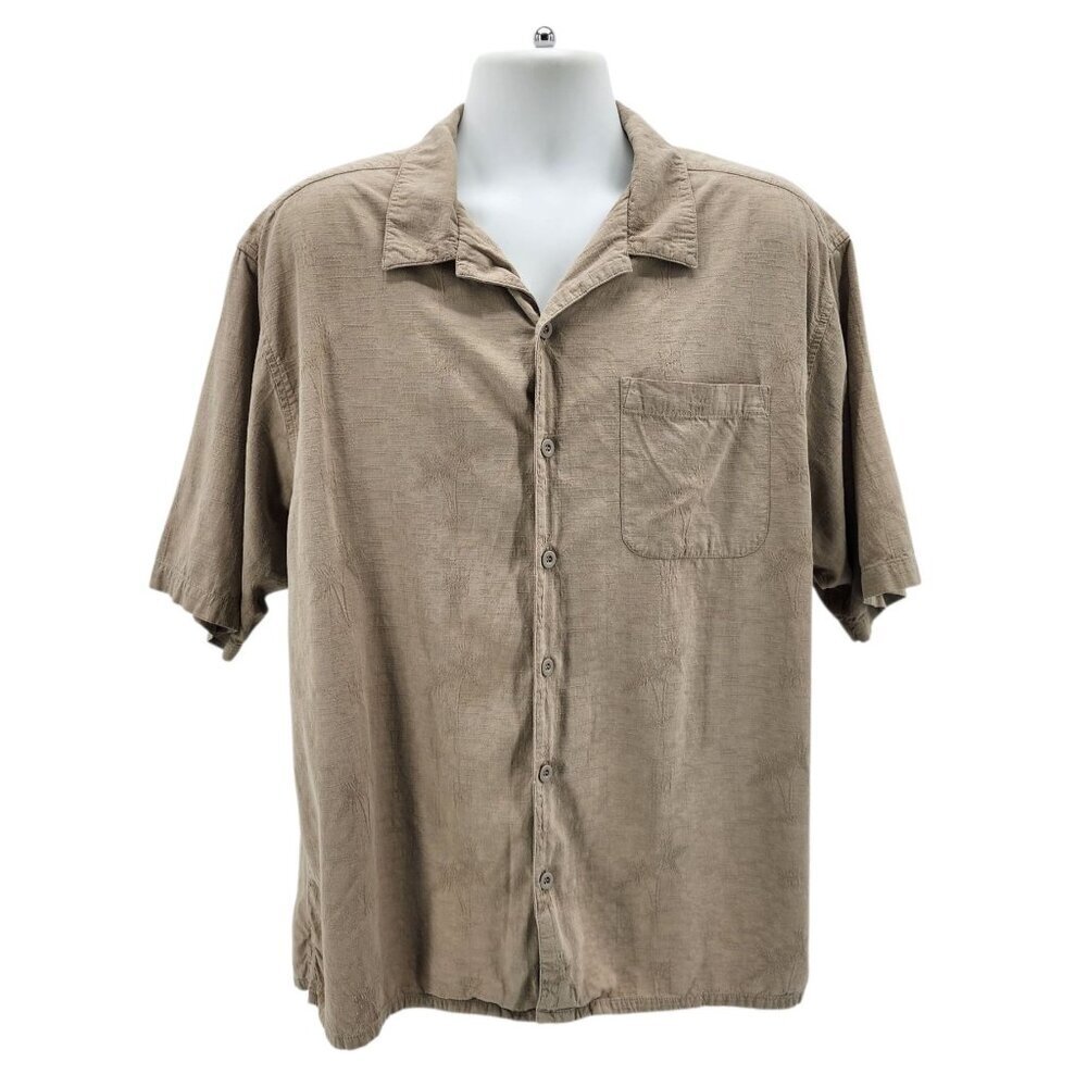 Vintage OP Sport Ocean Pacific Mens XL Shirt Palm Tree Textured Tan Hawaiian